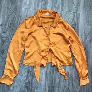 Aritzia Wilfred Shirt Yellow Silk Satin Crop Button Front 2XS